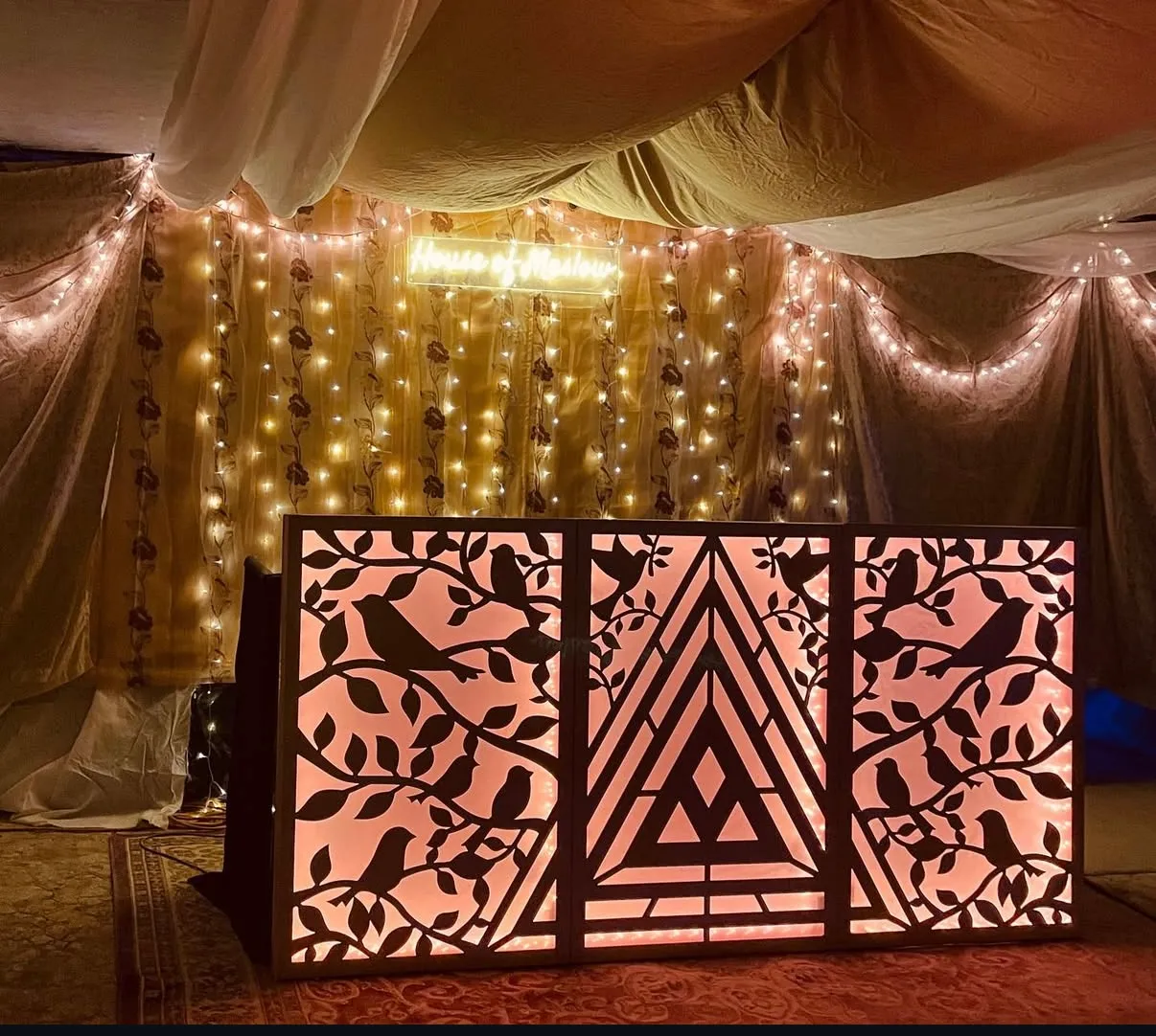 Laser-cut birch plywood installation